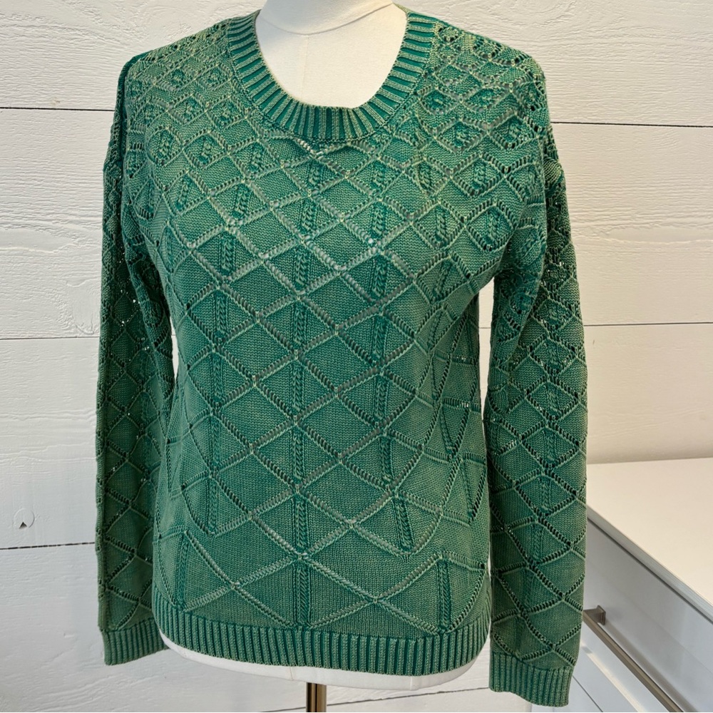 Another Love Sage Green Diamond Open Knit Crewneck Sweater Small